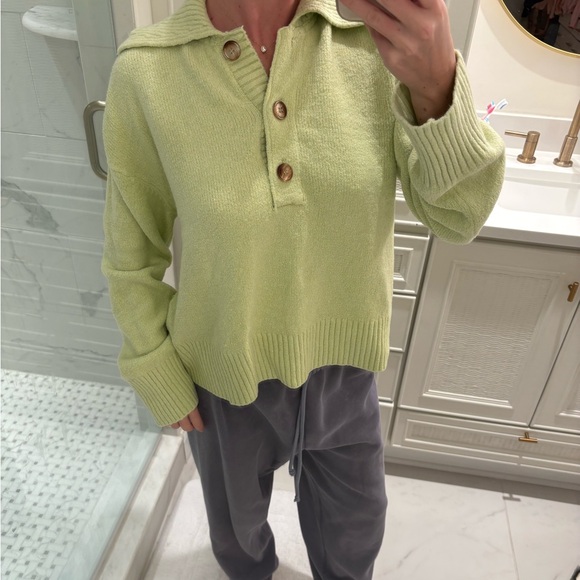 Free people Trading Up Cotton Blend Polo Sweater in color matcha melange - Picture 6 of 8